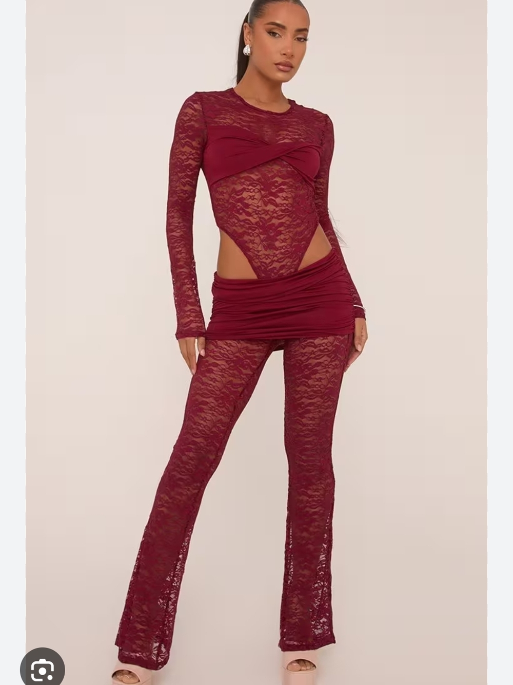 BNWT Burgundy Lace Cutout Two-Piece Set
